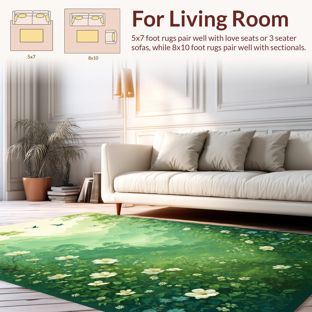 Lush Misty Mountain Floral Landscape Rug
