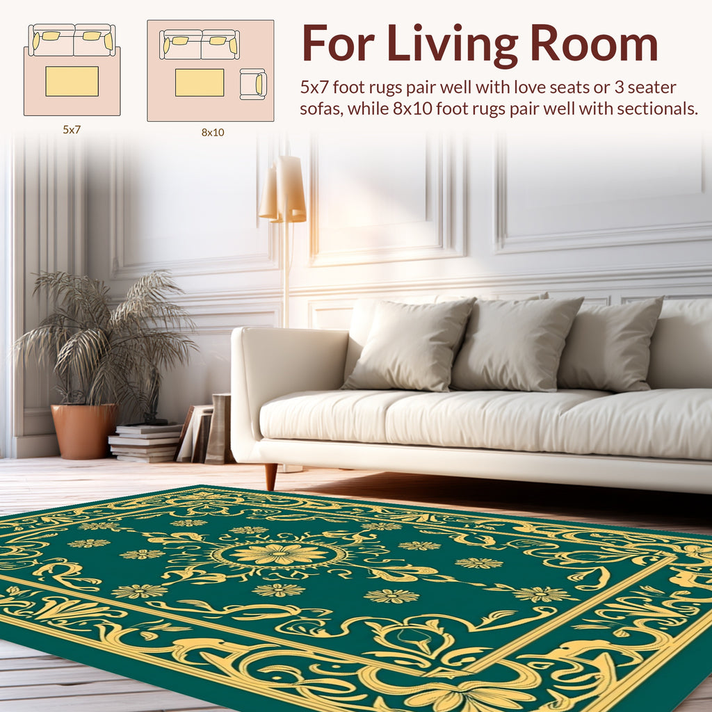 Emerald Gold Floral Medallion Rug