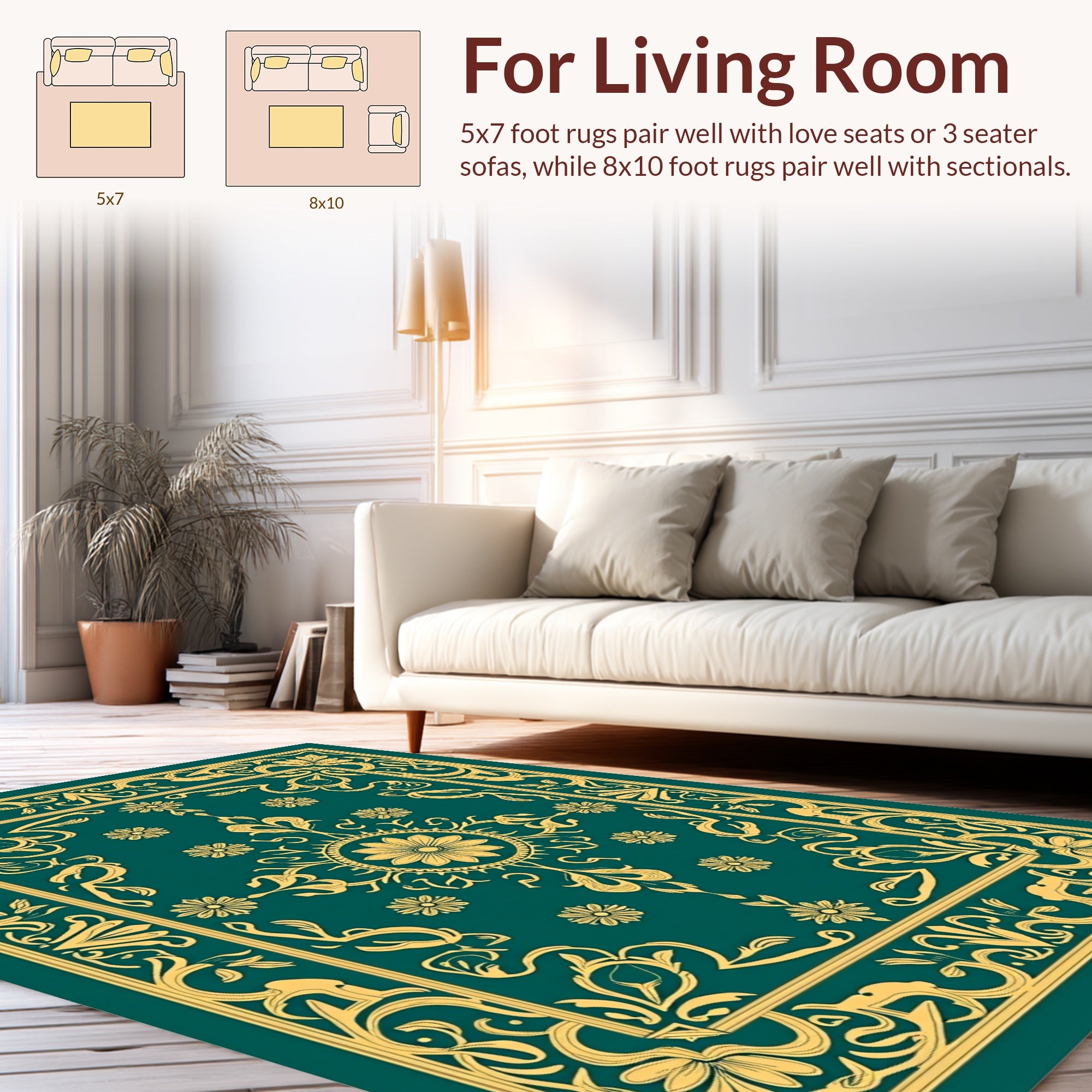 Emerald Gold Floral Medallion Rug