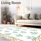Elegant Green Leaf Border Rug