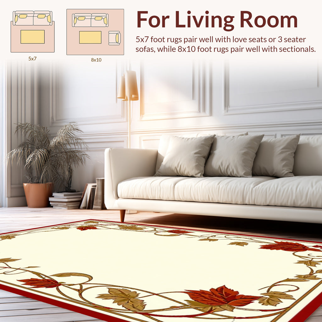 Autumn Leaf Vine Floral Border Rug