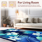 Tropical White Hibiscus Leaf Pattern Rug