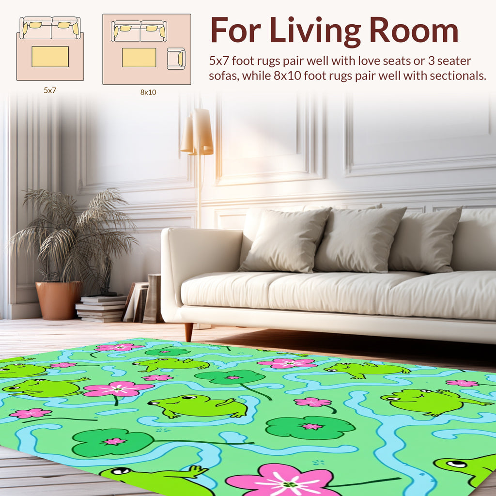Groovy Frogs And Pink Flowers Pattern Rug