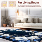Elegant White Blue Floral Branch Pattern Rug