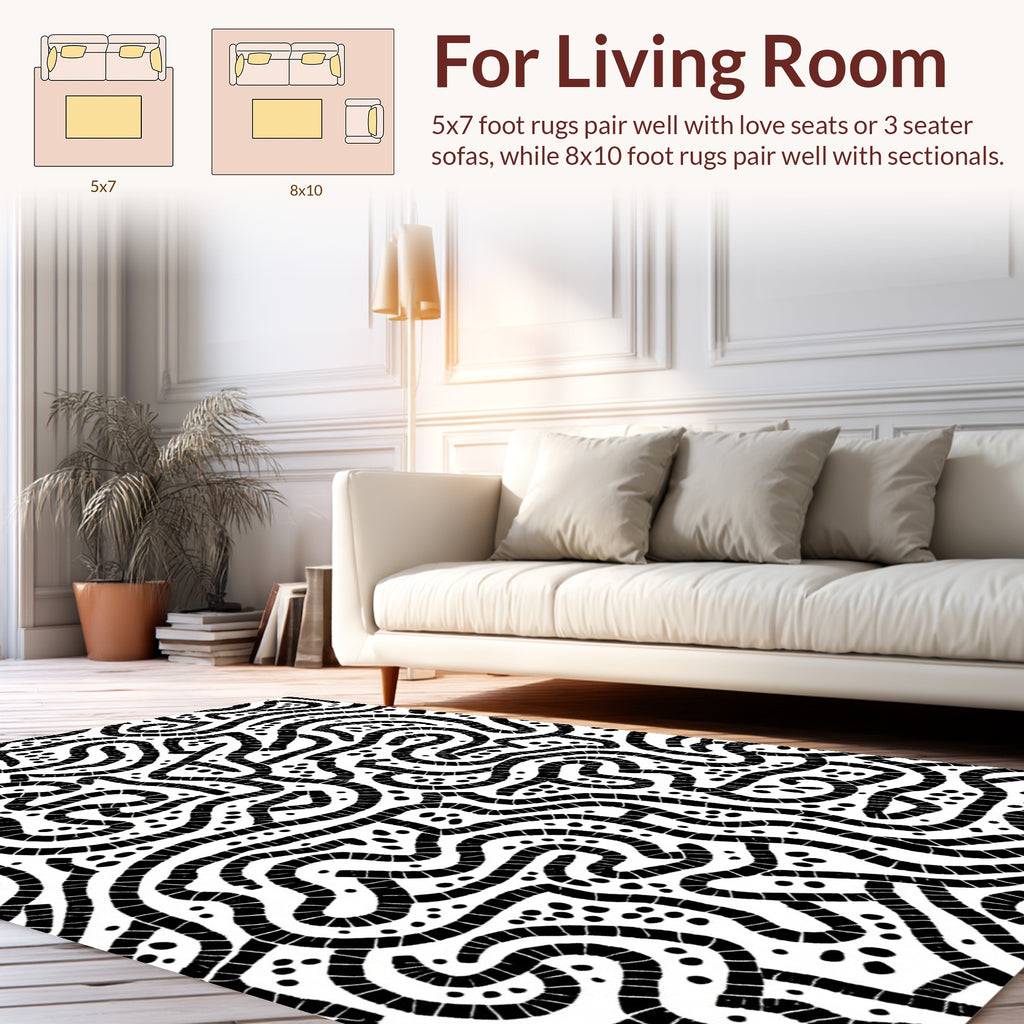 Abstract Black White Maze Pattern Rug