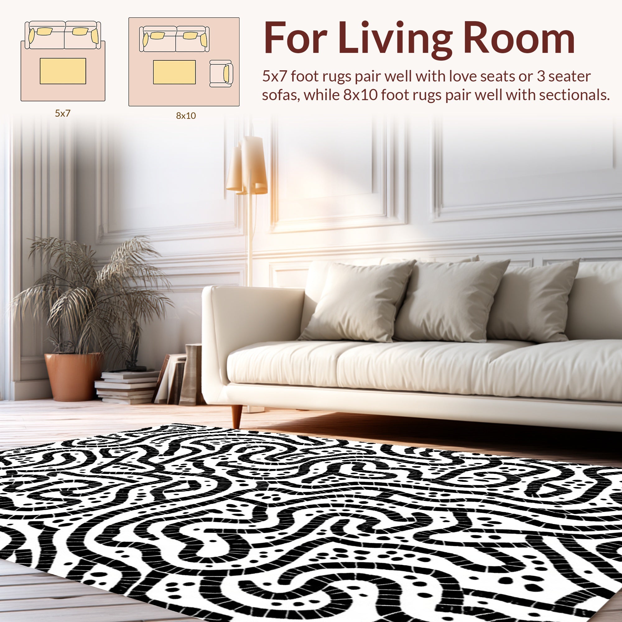 Abstract Black White Maze Pattern Rug