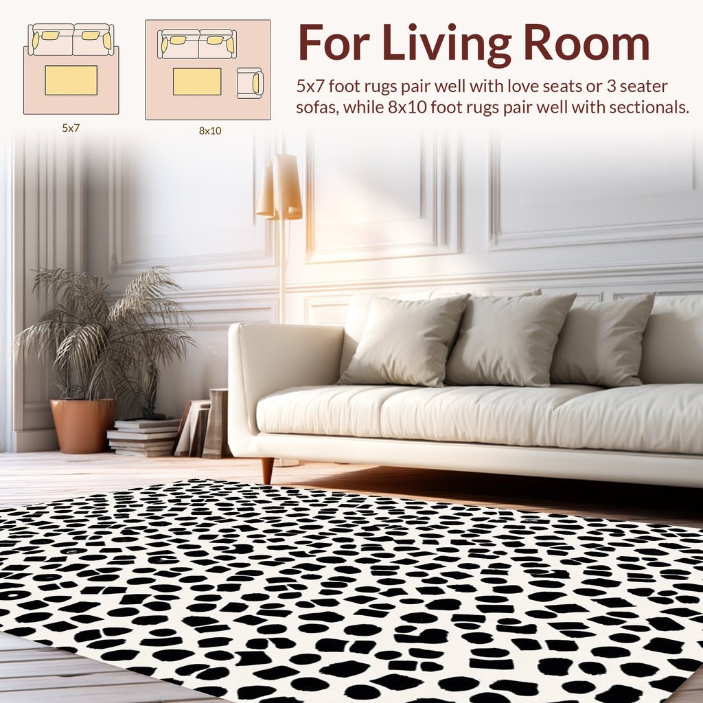 Abstract Black White Scattered Shapes Rug