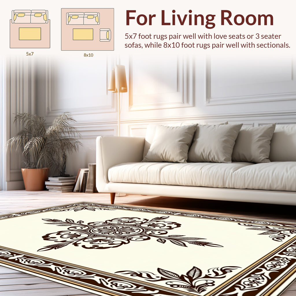Ornate Floral Medallion Border Design Rug