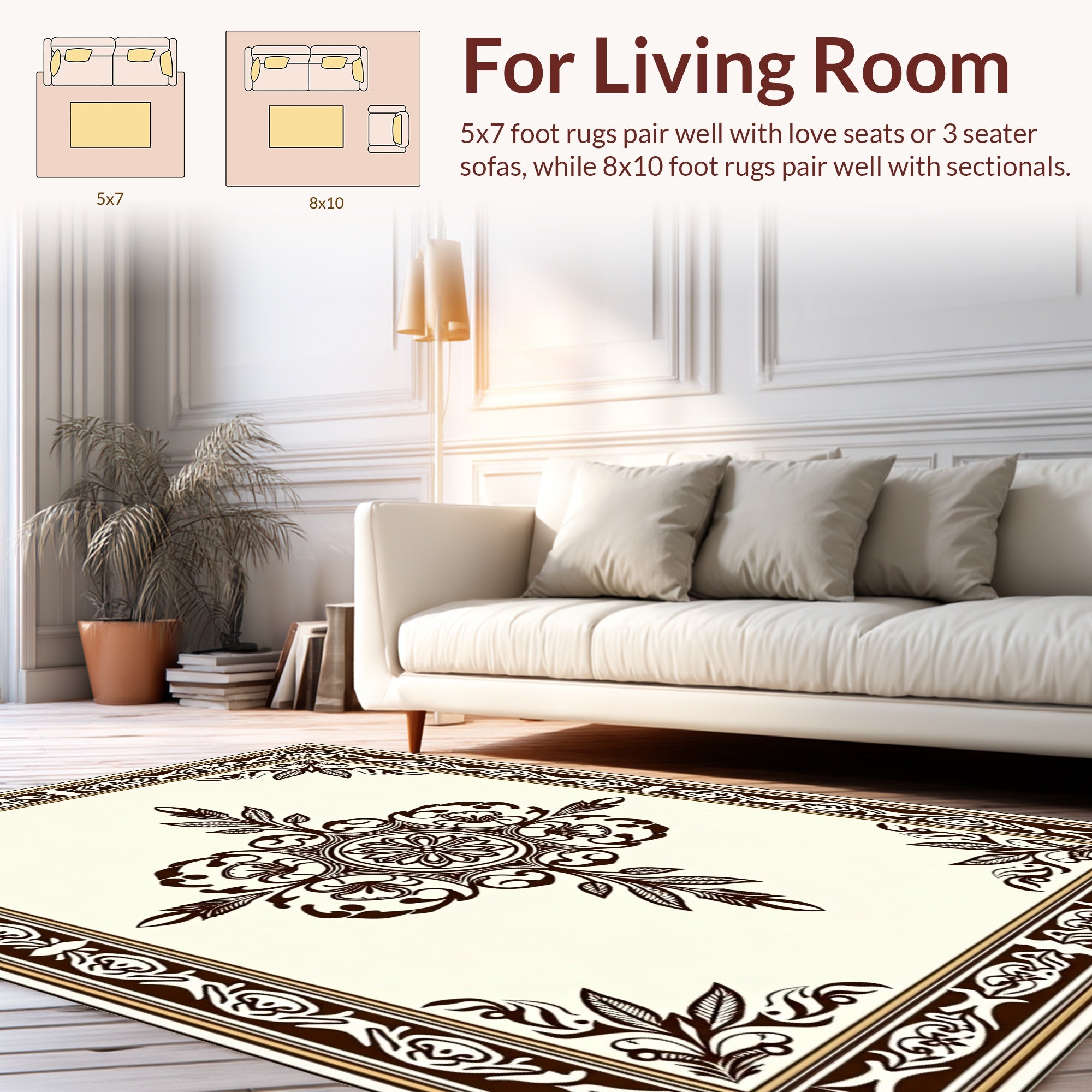 Ornate Floral Medallion Border Design Rug