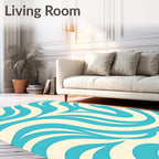 Turquoise Cream Swirling Abstract Rug