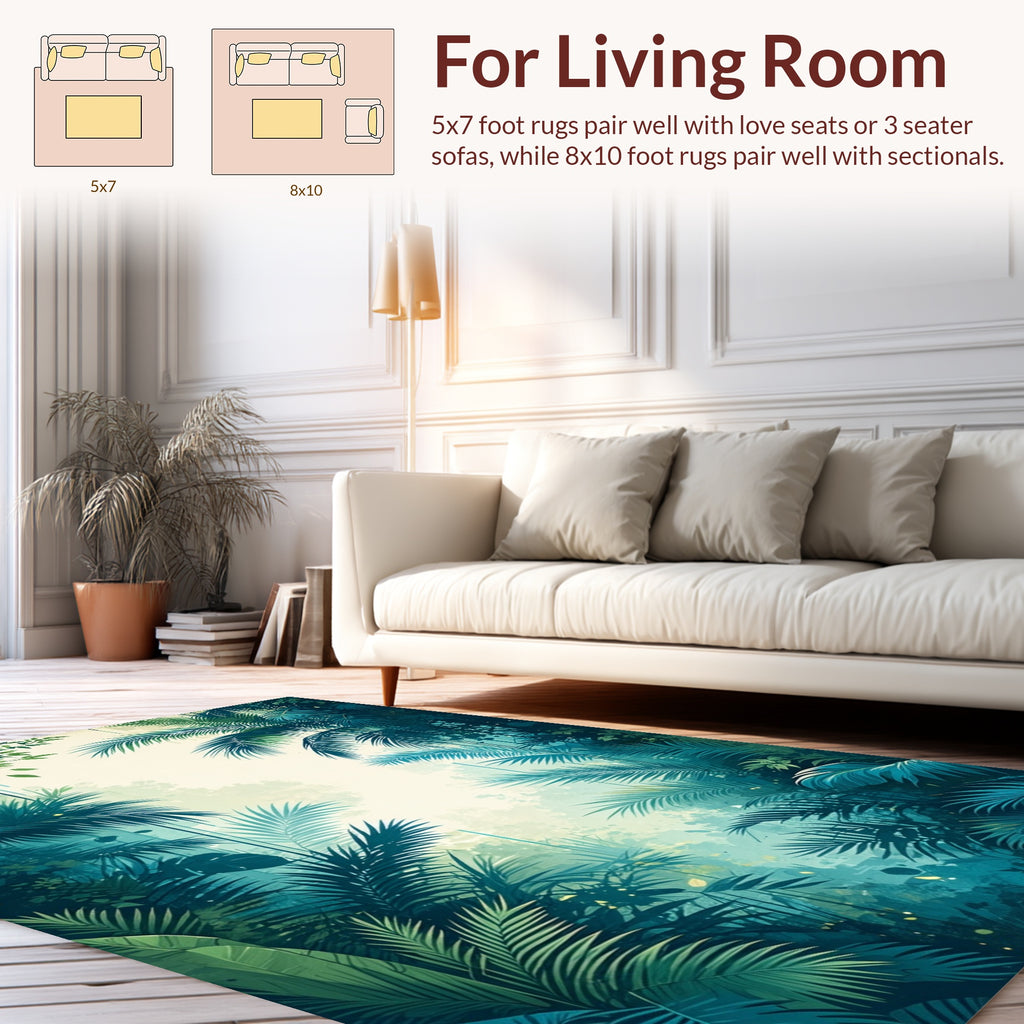 Lush Tropical Leaf Forest Pattern Rug
