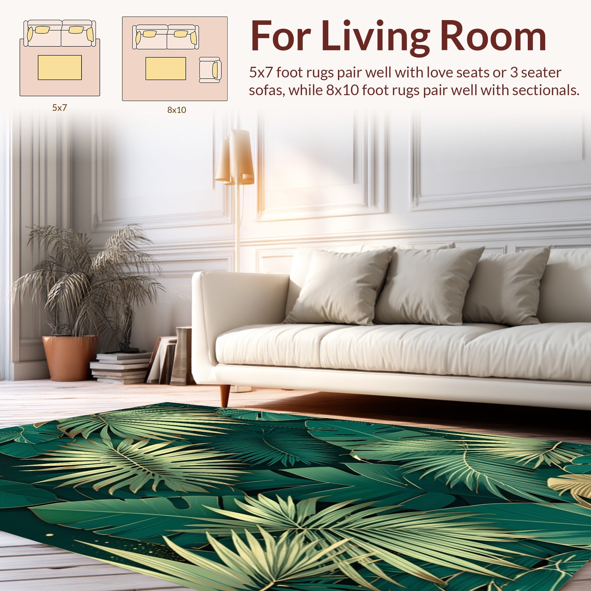 Deep Green Tropical Leaf Pattern Rug