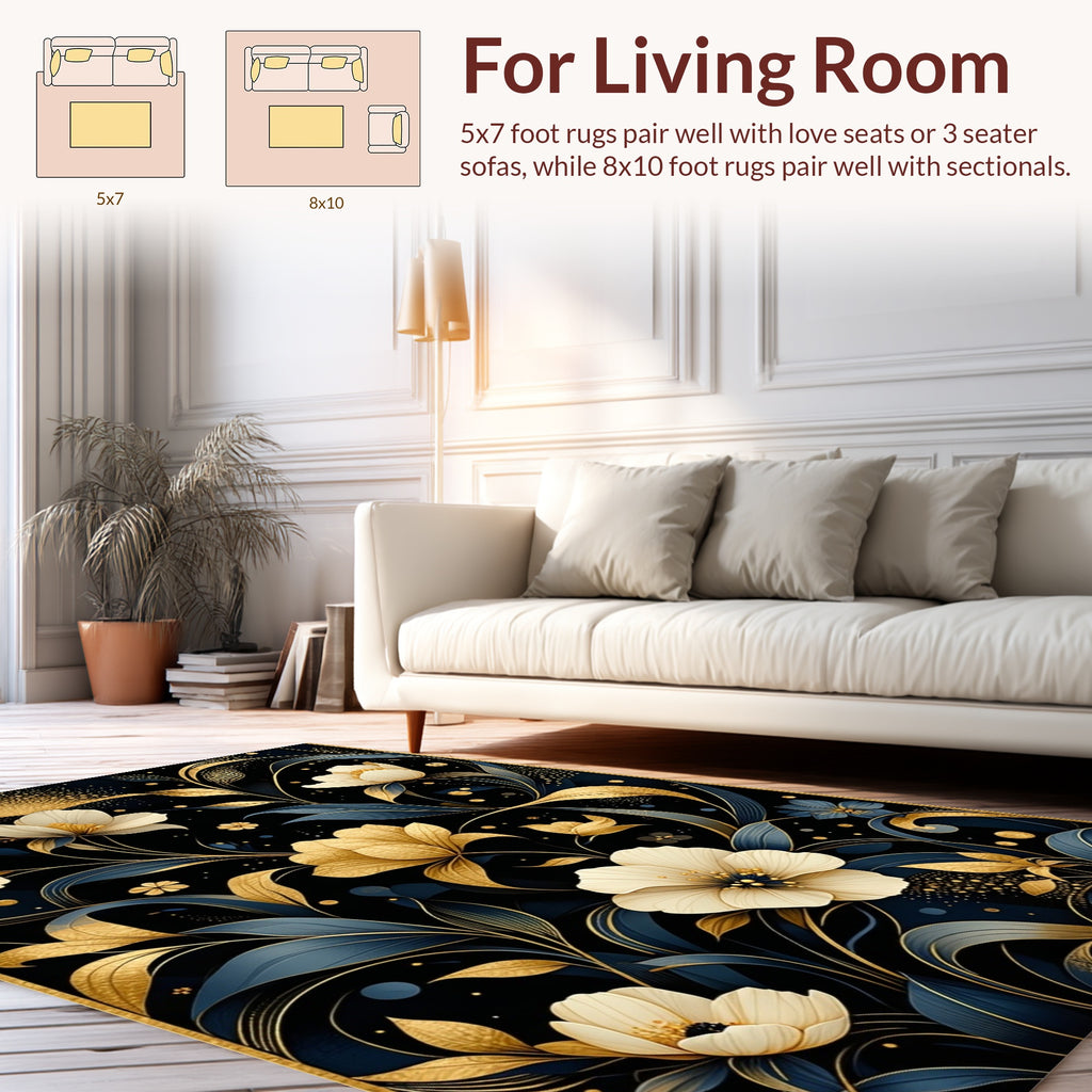Elegant Floral Vines With Gold Accents Rug