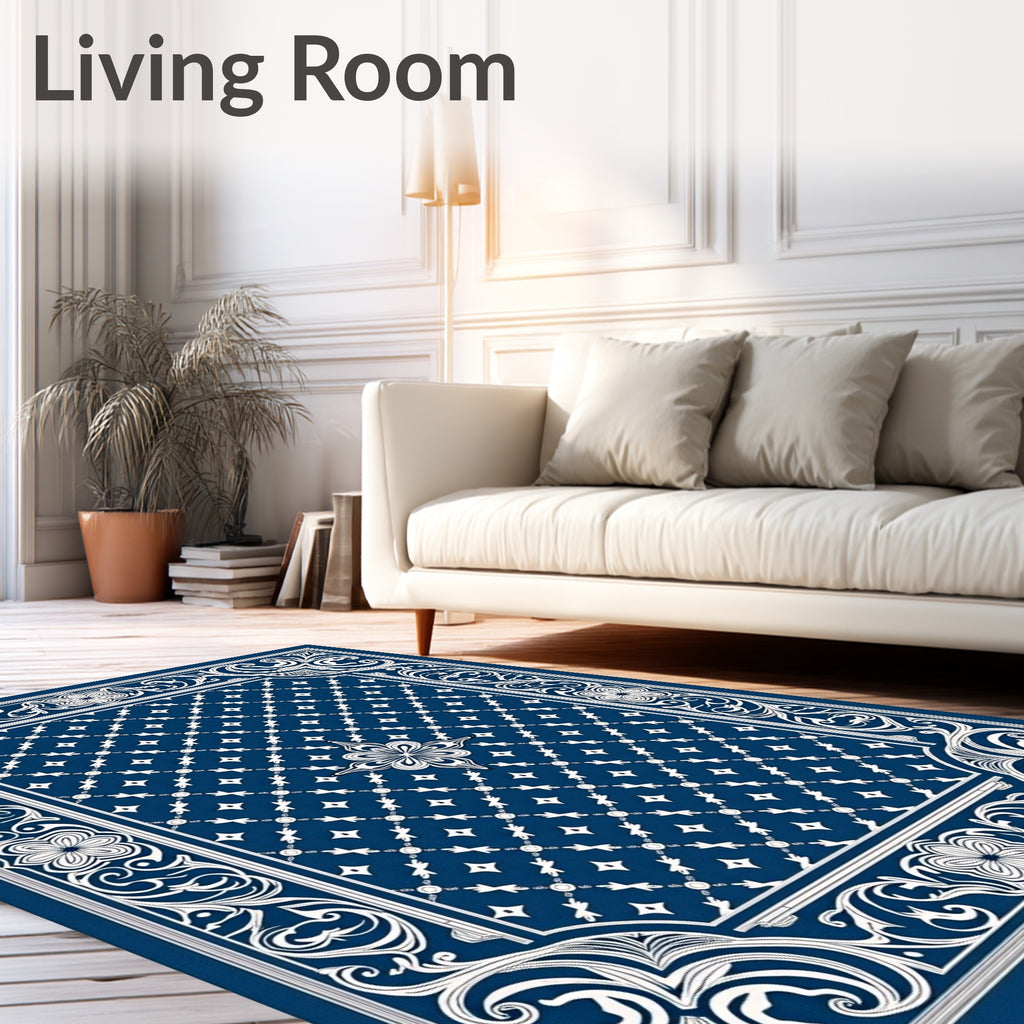 Classic Blue White Medallion Ornamental Rug