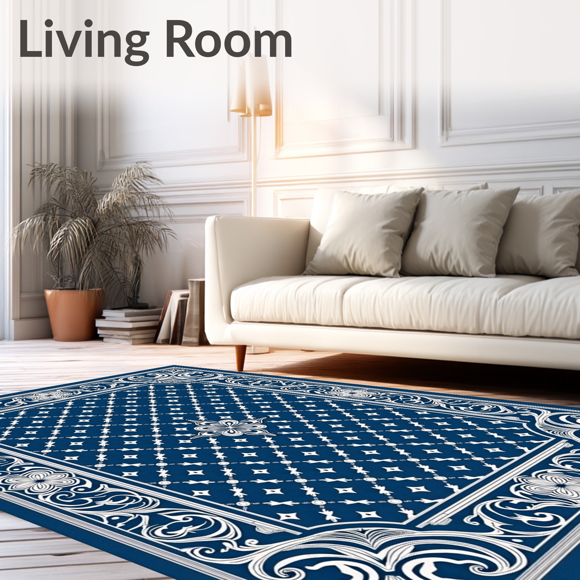 Classic Blue White Medallion Ornamental Rug