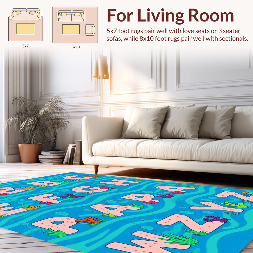 Underwater Alphabet And Coral Design Rug