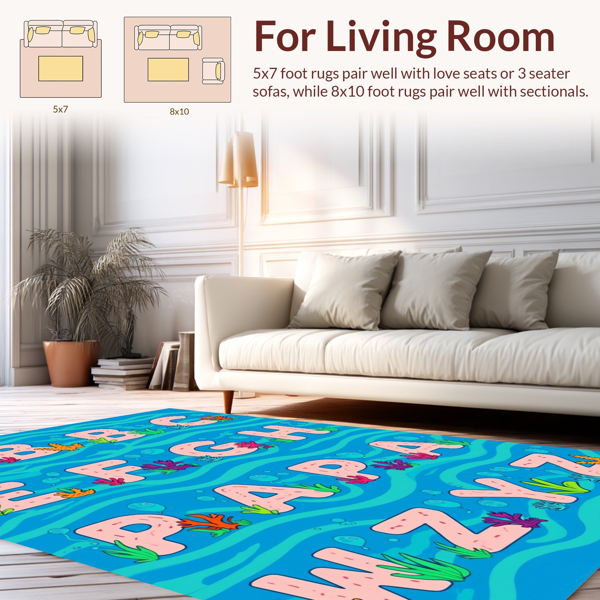 Underwater Alphabet And Coral Design Rug