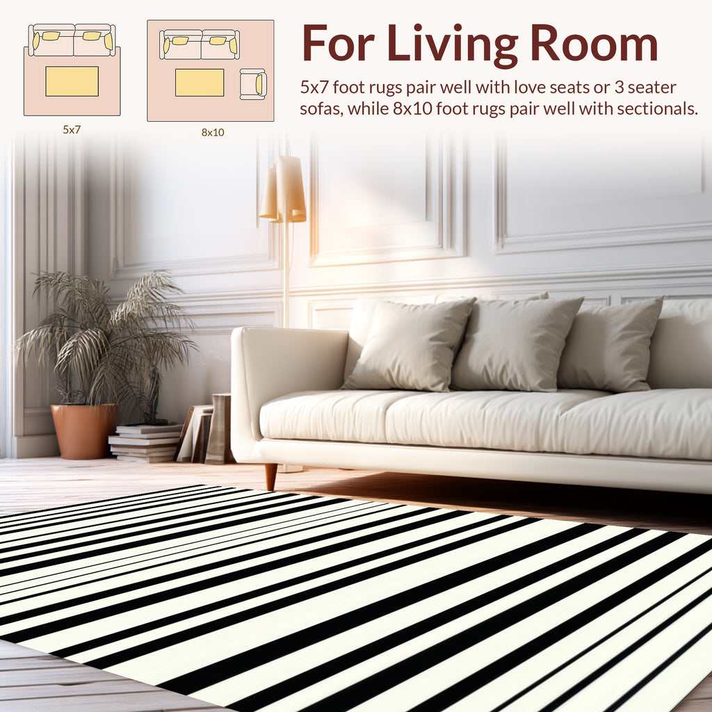 Bold Black White Striped Design Rug