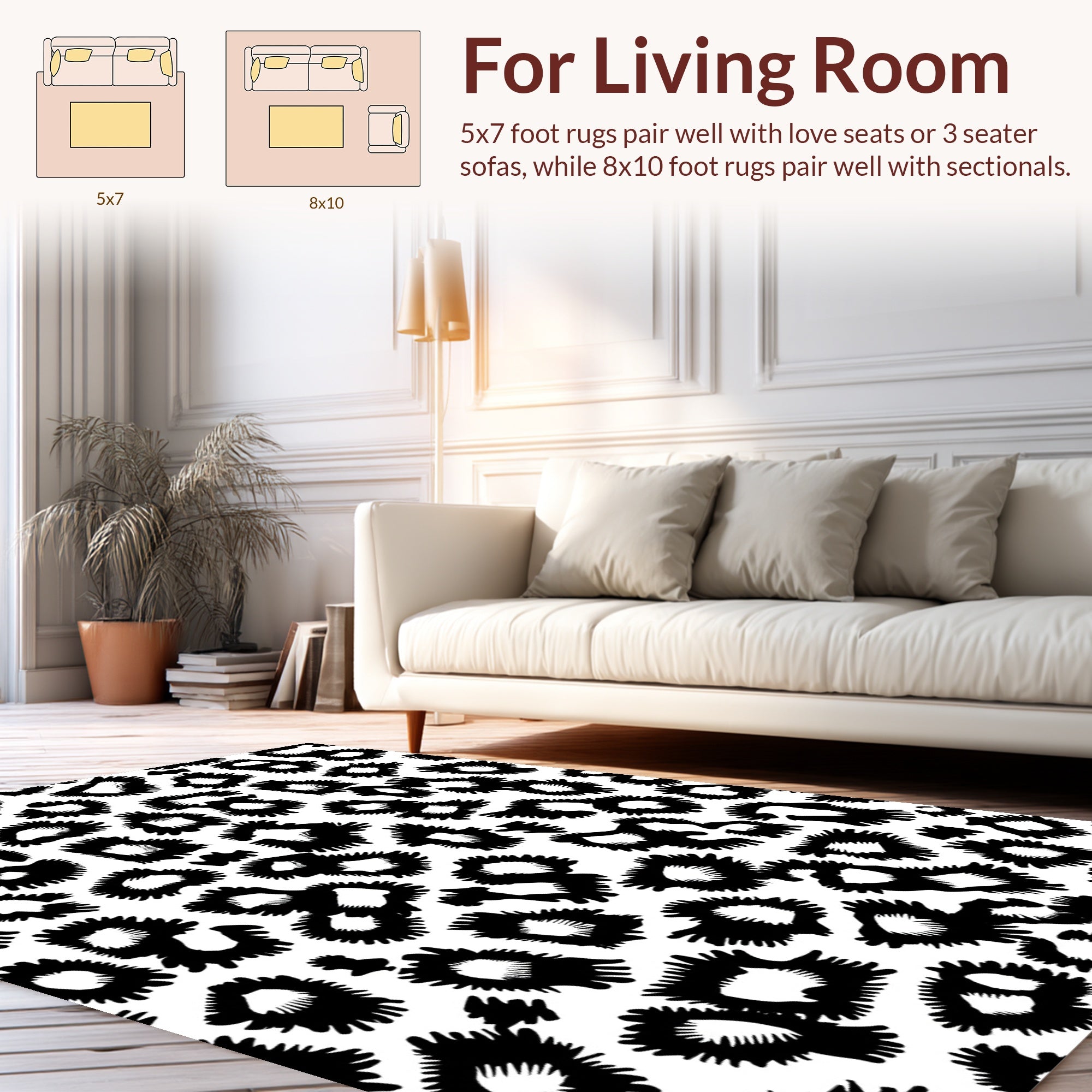 Monochrome Wild Cat Pattern Rug