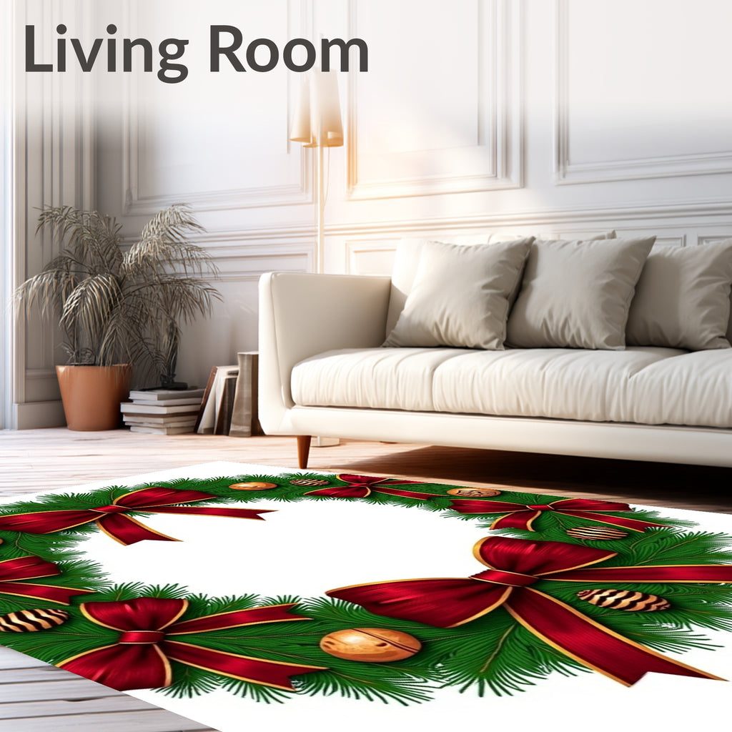Crimson Bow Festive Greenery Ornaments Rug
