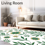 Teal Yellow Floral Foliage Pattern Rug