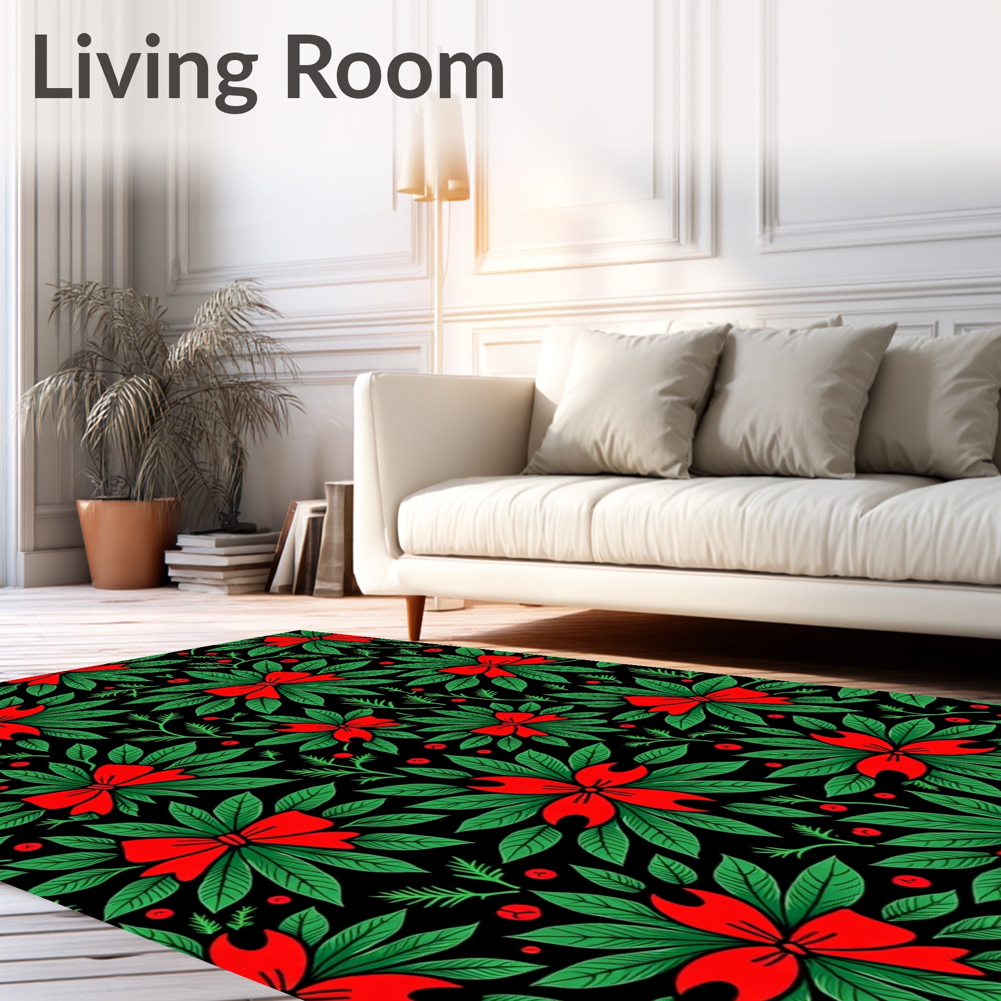 Festive Red Bow Holly Leaf Rug