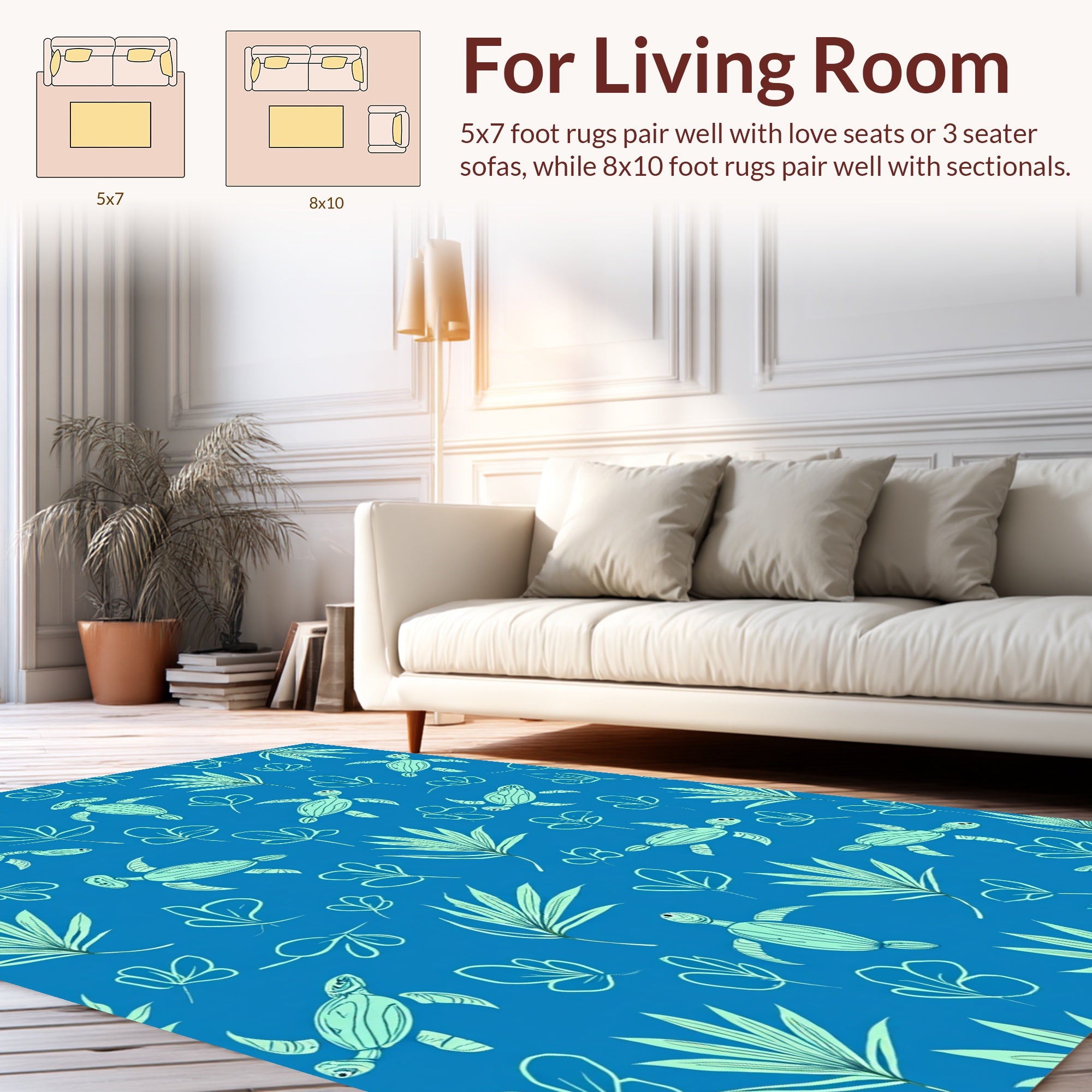 Sea Turtle Leaf Pattern Design Rug