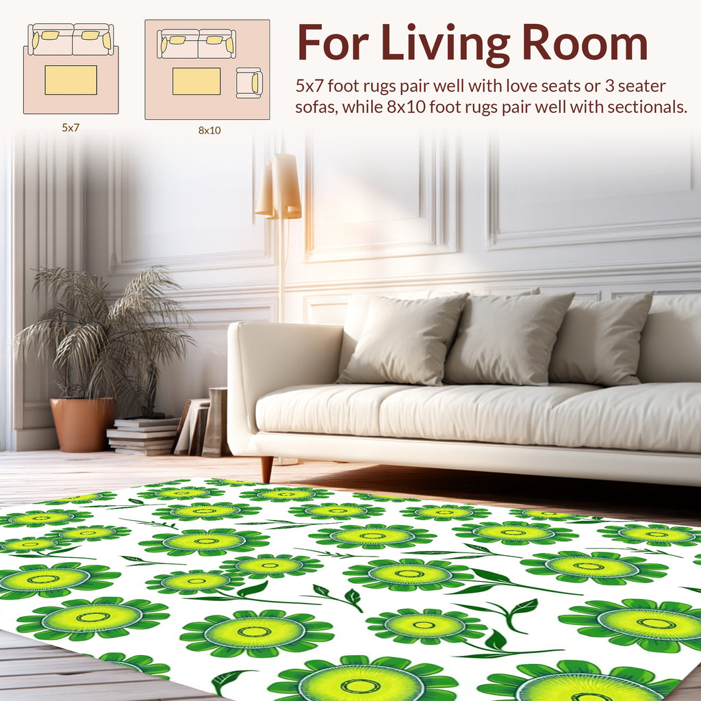 Green Floral Pattern Textile Design Rug