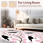Black Birds Pink Blossom Pattern Rug
