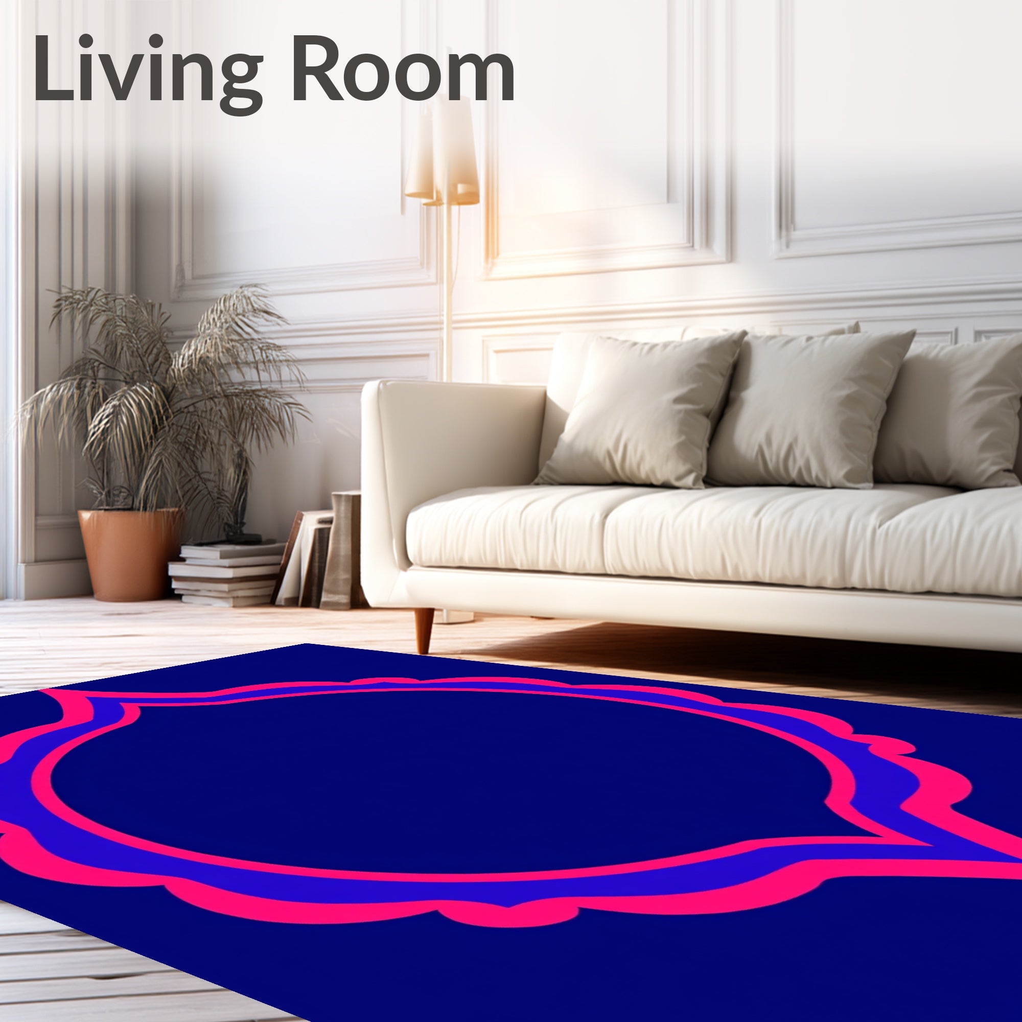 Bold Indigo Pink Arabesque Frame Rug