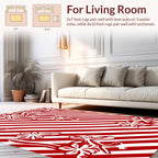 Red White Floral Striped Whimsical Design Rug