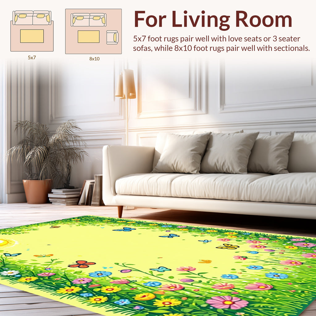 Whimsical Garden With Butterflies And Sun Rug
