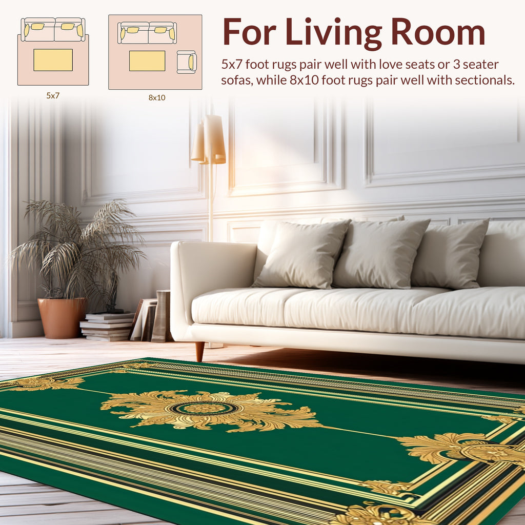 Ornate Green With Gold Accents Rug
