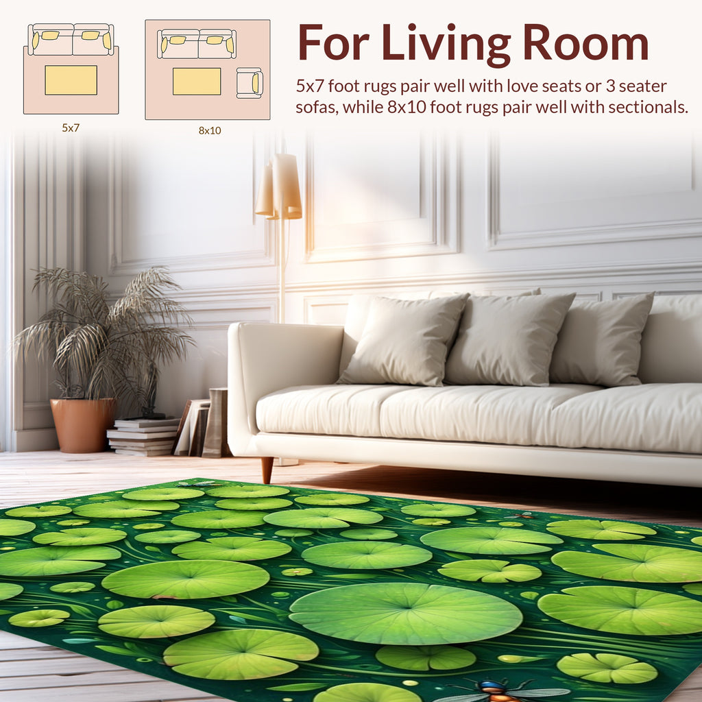 Nature Green Lily Pad Insects Pattern Rug