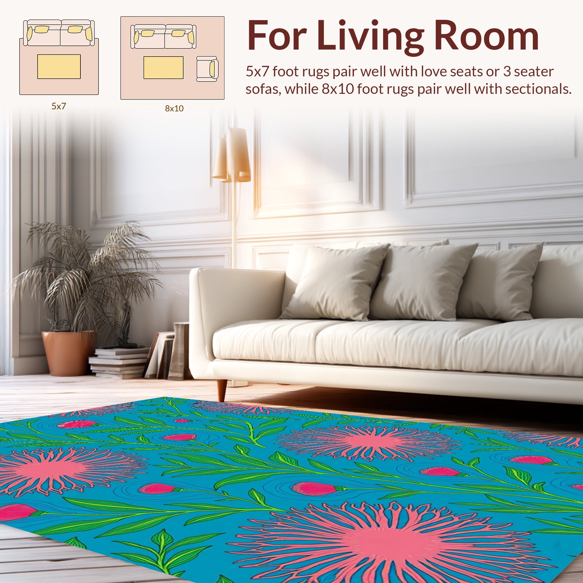 Bold Floral Pattern On Teal Background Rug