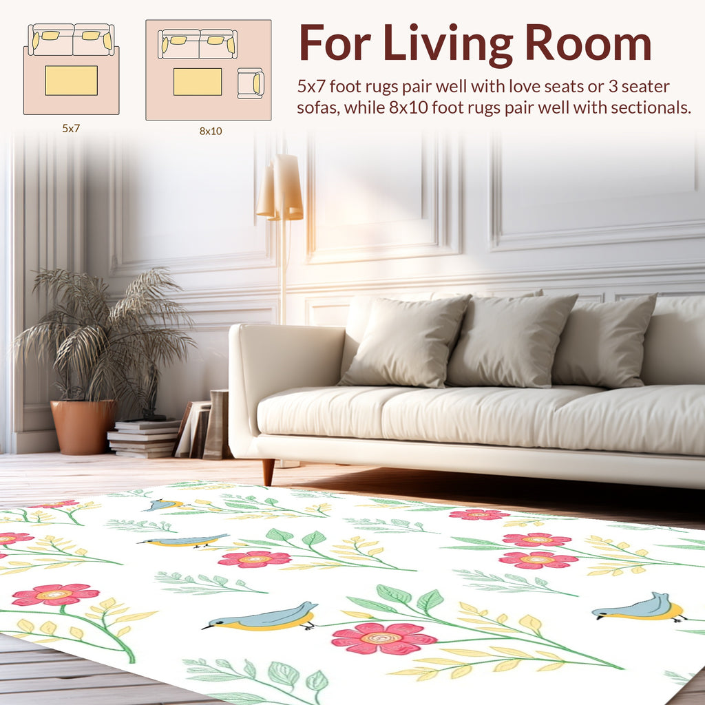 Whimsical Garden Birds Pattern Design Rug