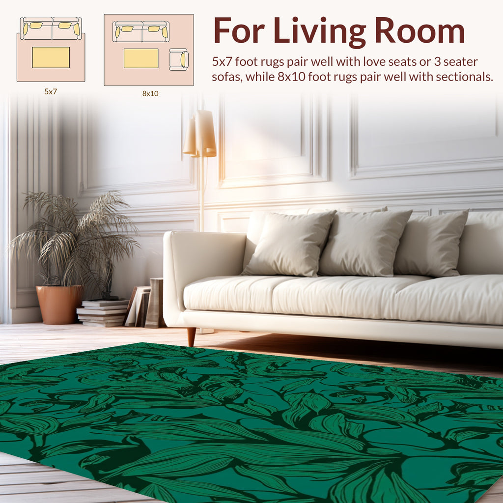 Emerald Green Leaf Pattern Rug