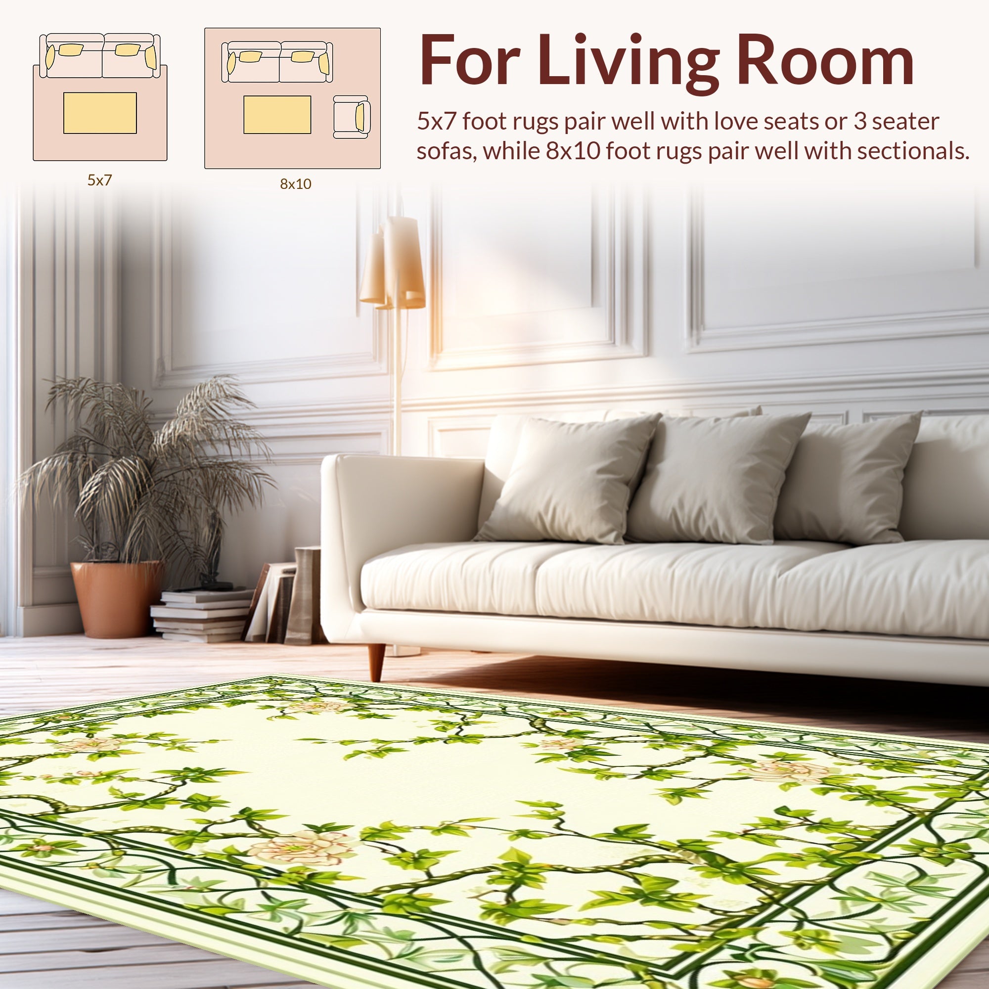 Nature Inspired Floral Vines Pattern Rug