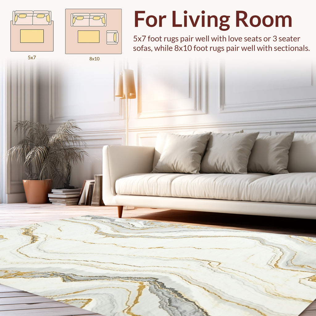 White Marble Abstract Gold Vein Rug