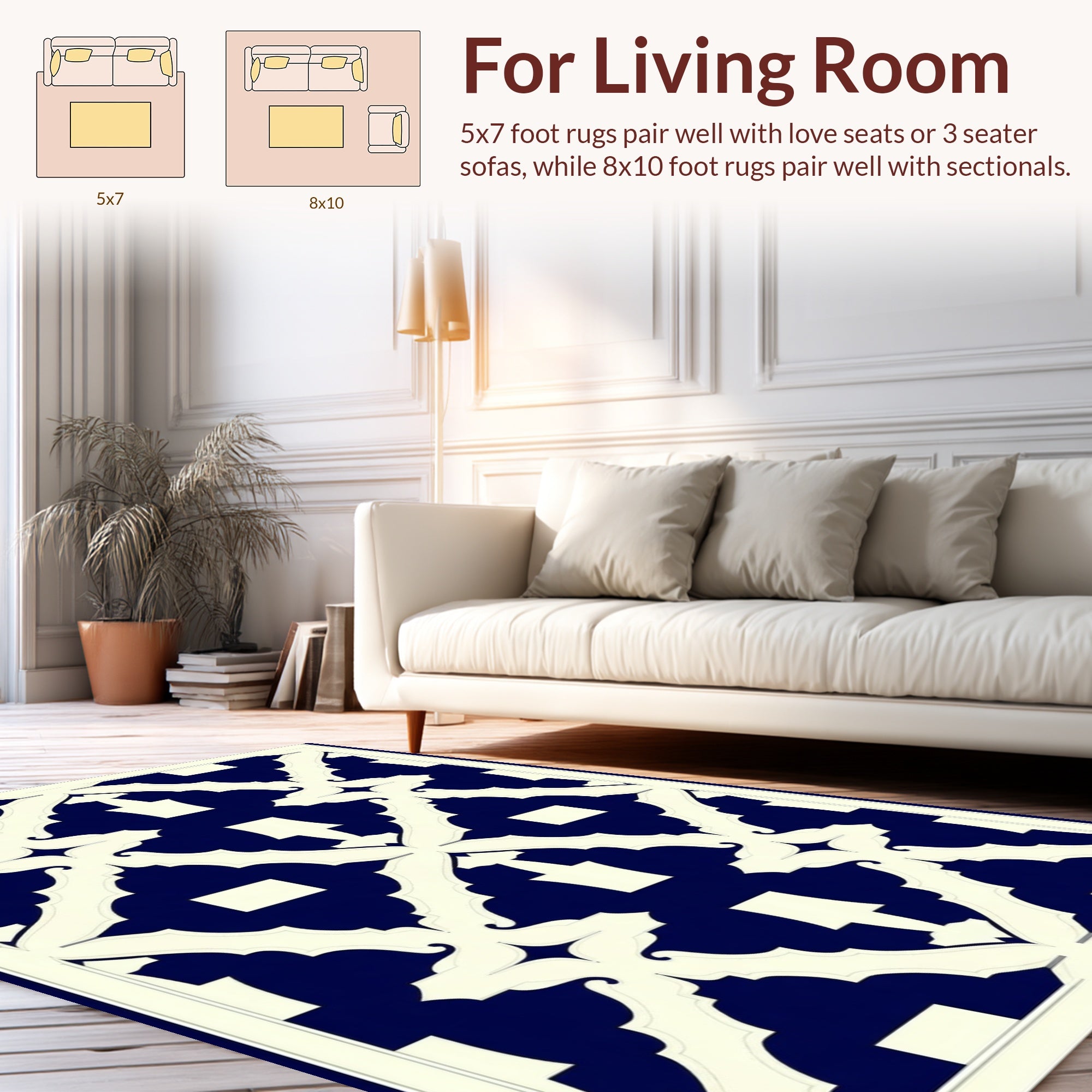 Navy Ivory Ornate Geometric Pattern Rug