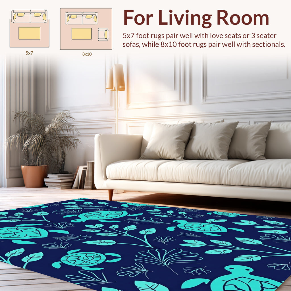 Ocean Turtle Botanical Pattern Rug