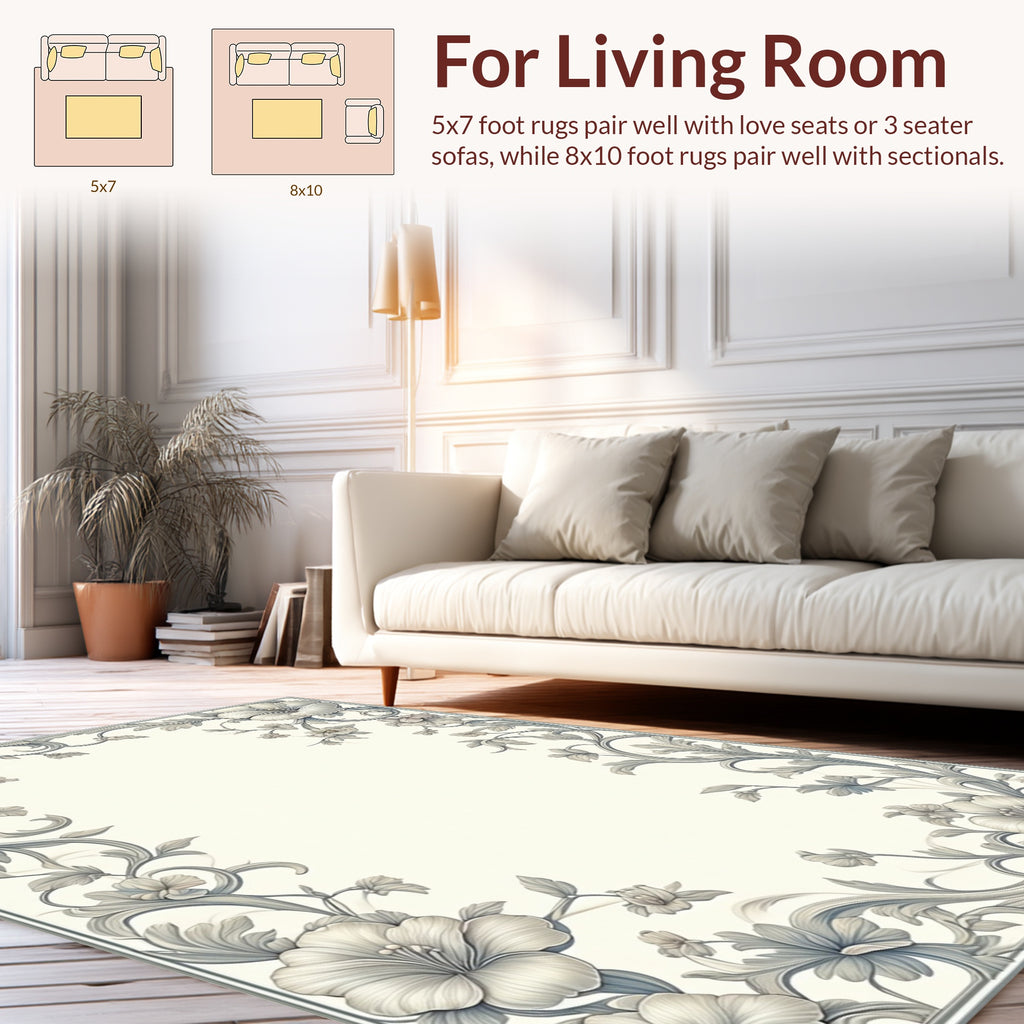 Gray Floral Swirls Border Design Rug