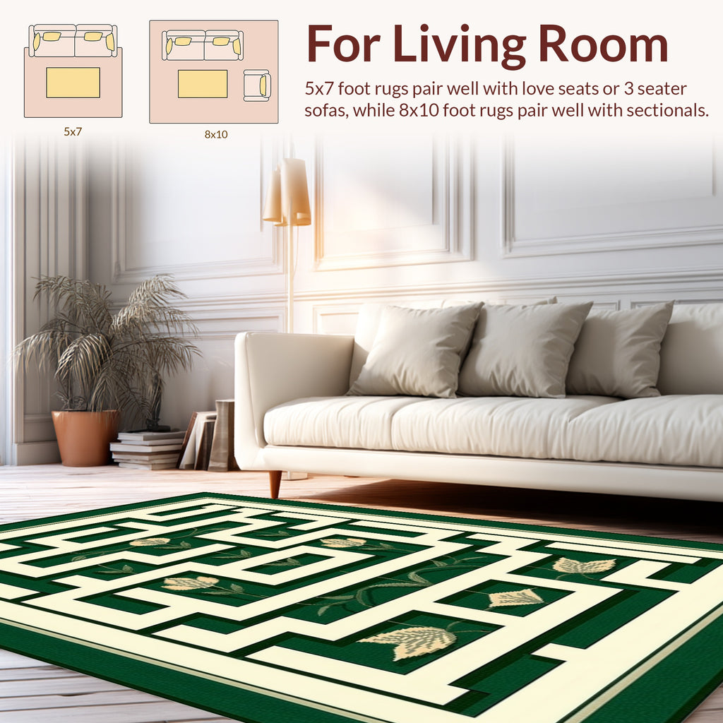 Emerald White Linear Garden Maze Rug