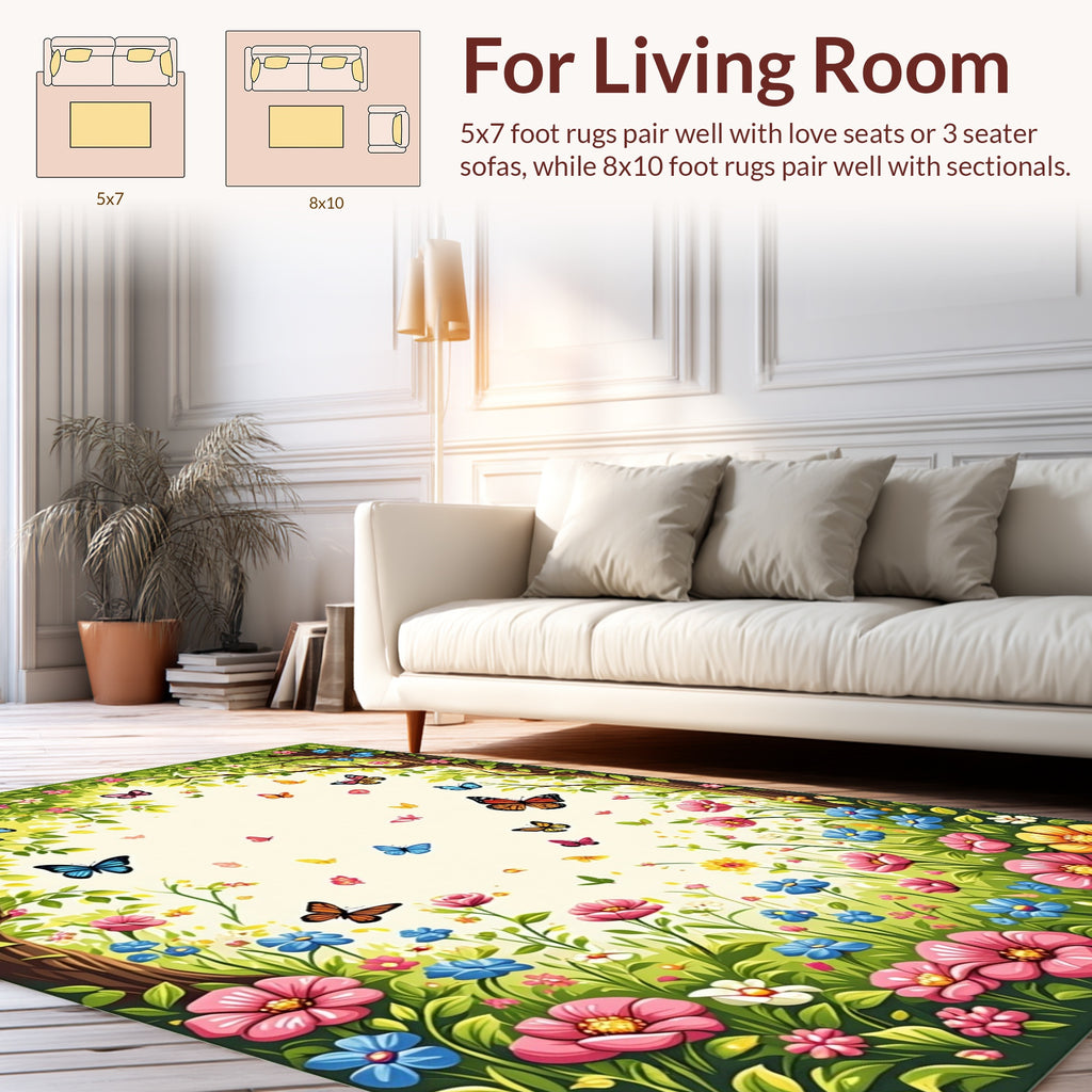 Floral Butterfly Meadow Design Rug
