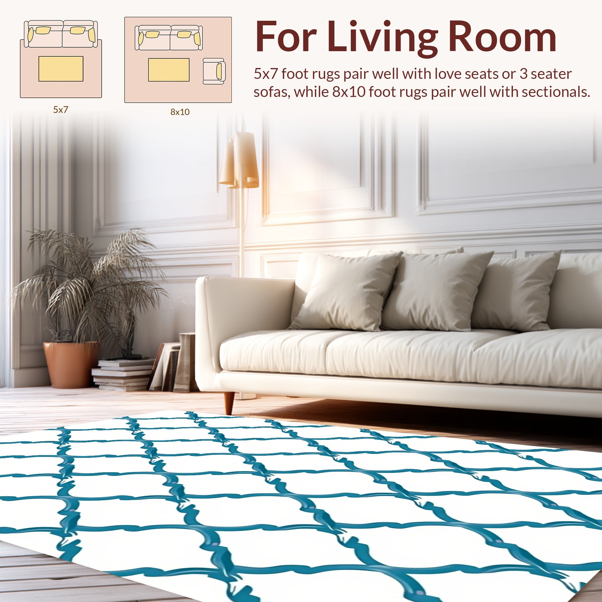 Teal Arabesque Patterned Rug
