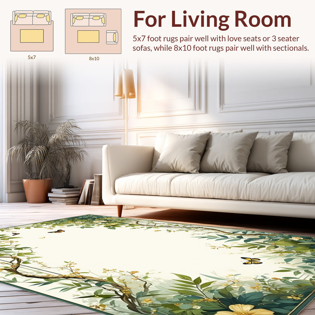 Earthy Greenery Butterfly Nature Print Rug