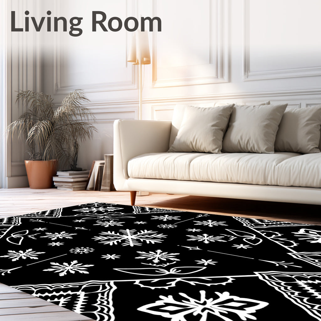 Black White Snowflake Mandala Tapestry Rug