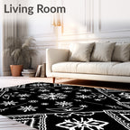 Black White Snowflake Mandala Tapestry Rug