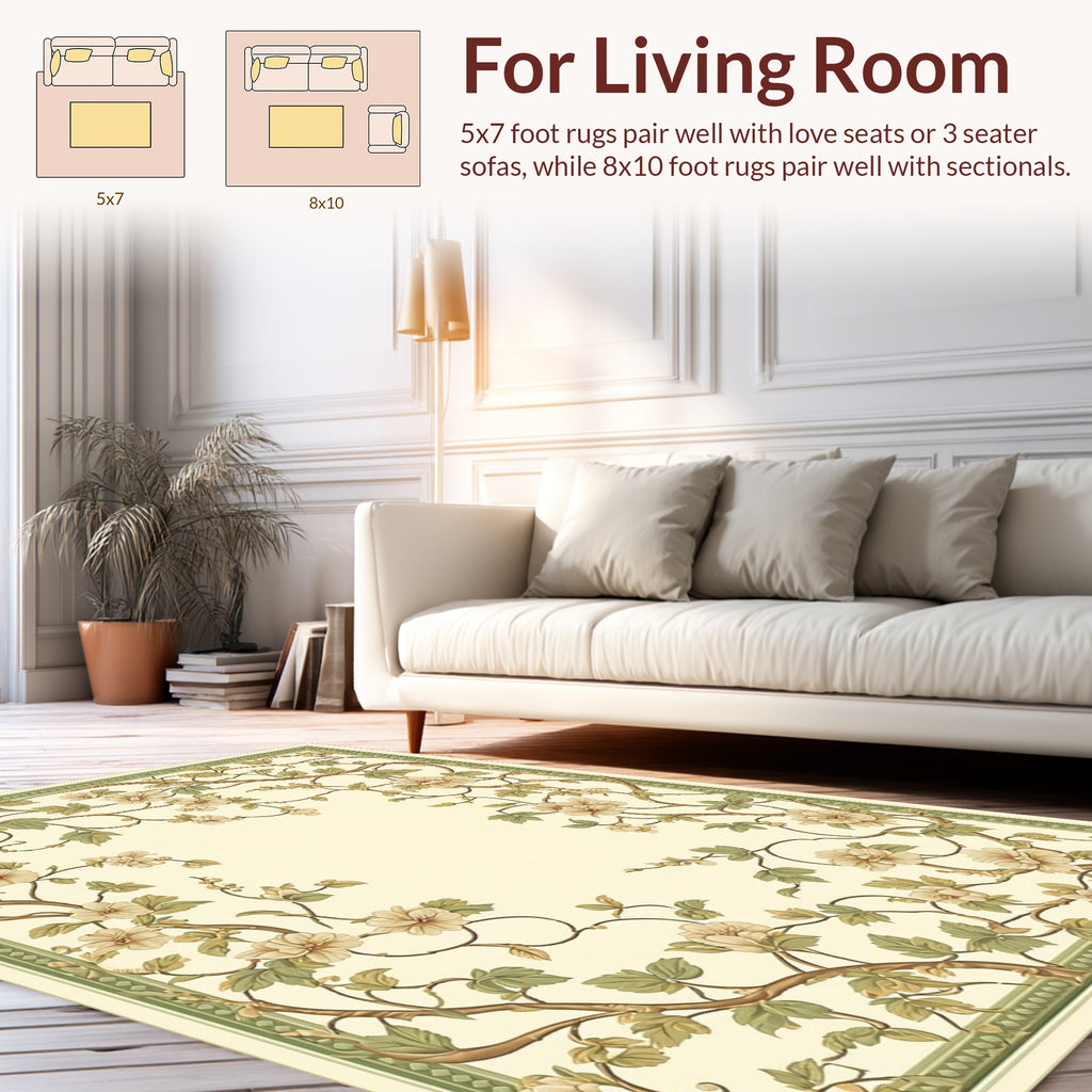 Botanical Vine With Soft Petal Flowers Rug