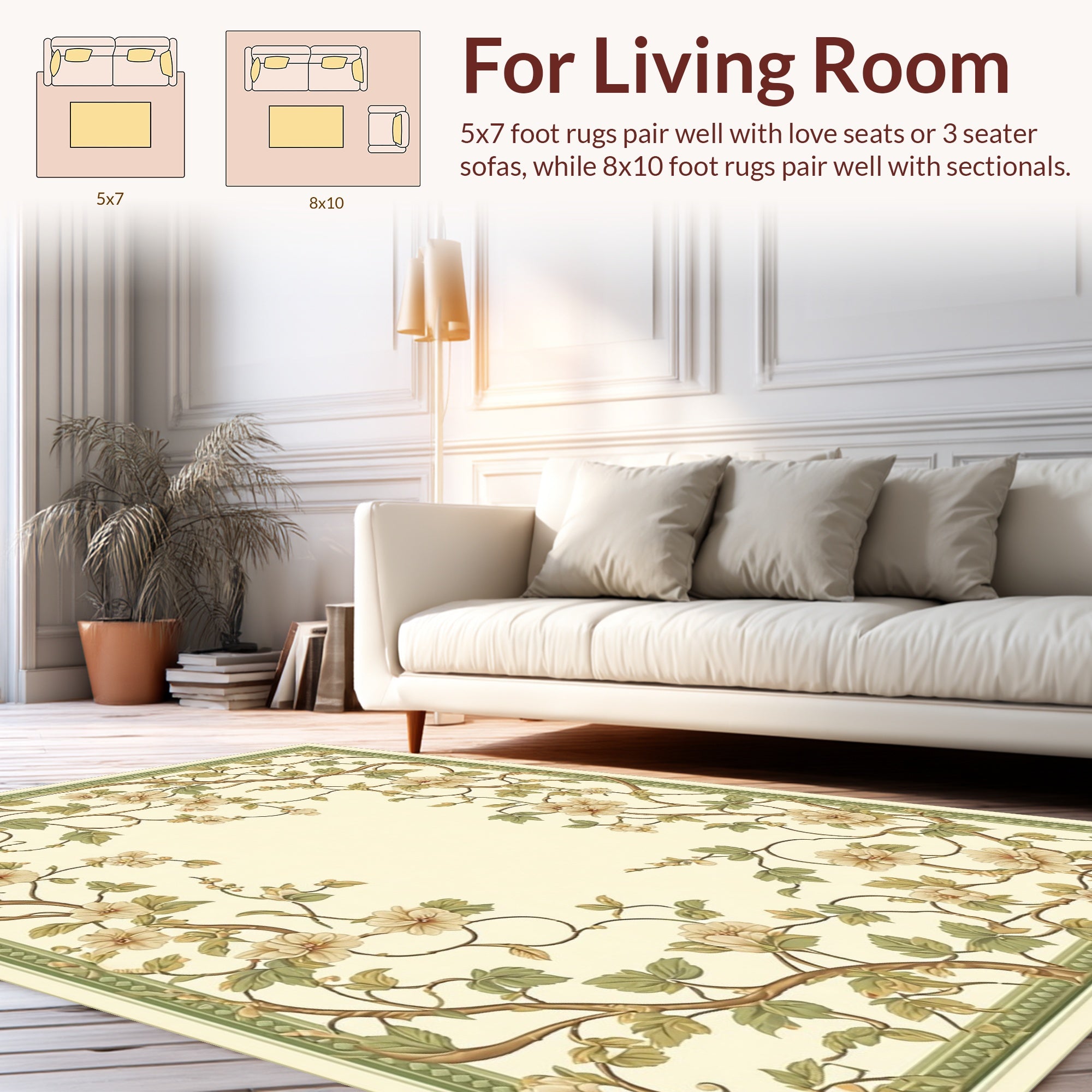 Botanical Vine With Soft Petal Flowers Rug